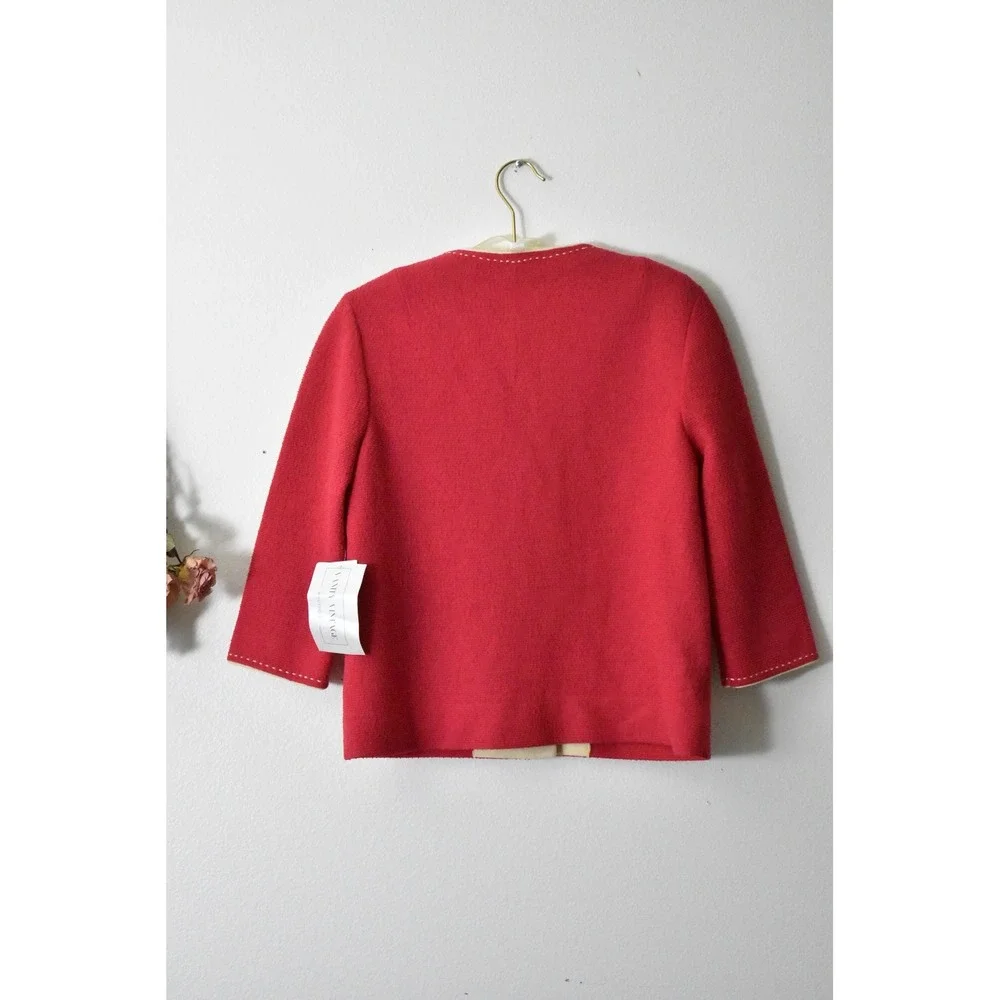 Vintage 50 Butte Knit Red 100% Wool Cardigan Sweater Pick Stitch Contrast Trim M - Picture 4 of 6
